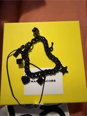 Marc Jacobs Black Chunky Chain Charm Bracelet with Star & Heart